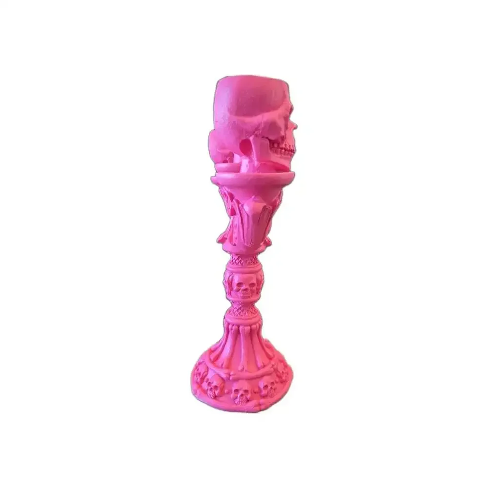 New Large Pink Halloween Skull Candelabra Candle Stick Holder Holiday Room Decor